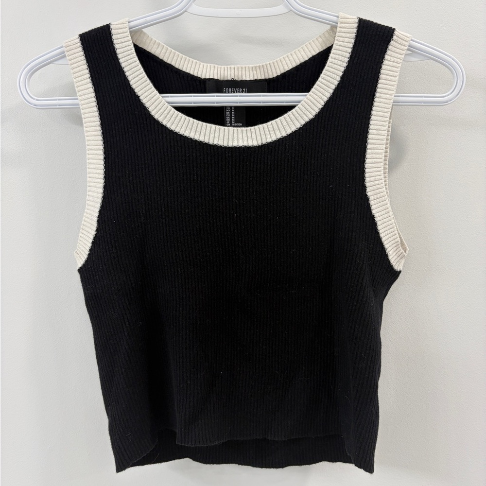 Forever 21 Black and White Thick Tank Top - Medium